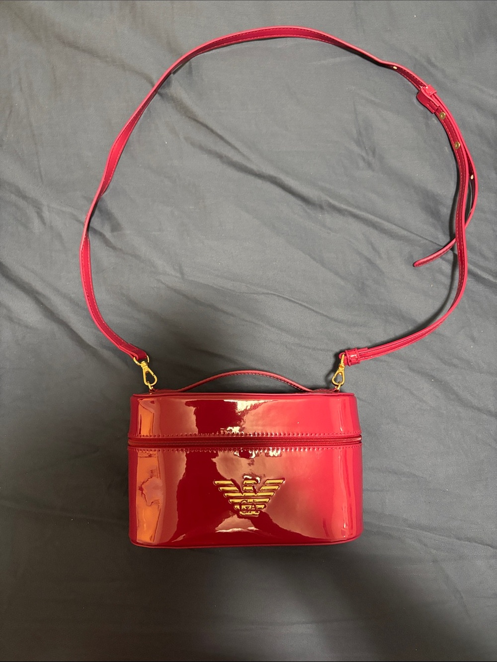Emporio Armani Red Patent Crossbody Vanity Bag